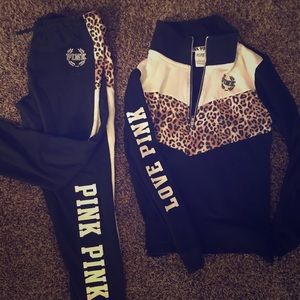 Pink Victoria’s Secret Leopard Set sweats half zip